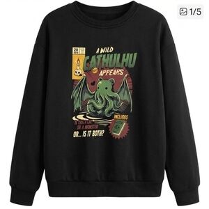 Romwe Women's Small Cthulhu Cat Graphic Crewneck Sweater